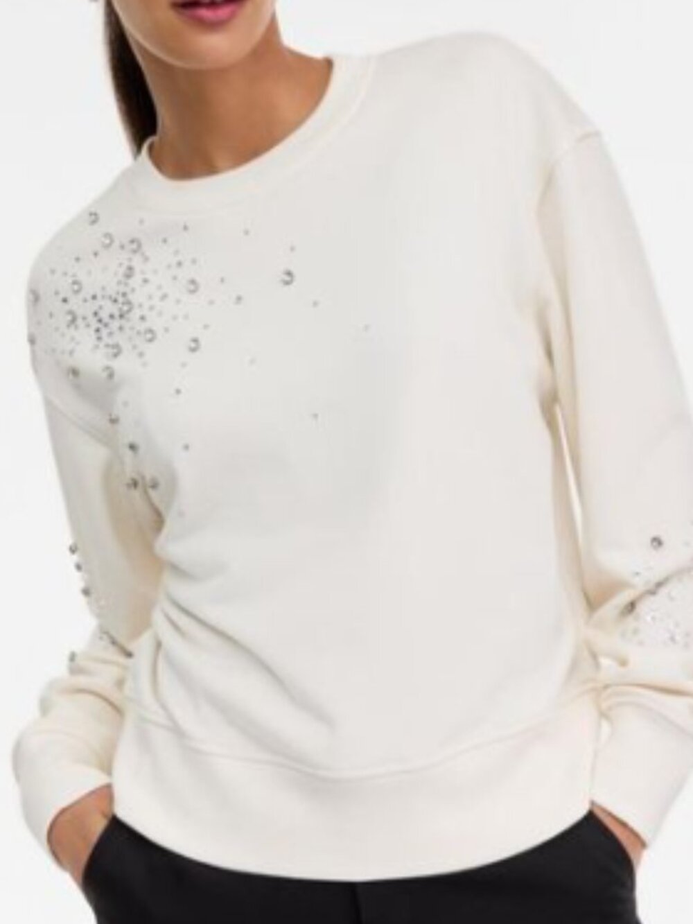 INC Sweatshirt French Terry Embellished Plus Size XXL Vintage Cream NWT